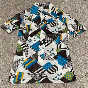 Vintage 60s Geometric Patterned huge lapel button front tunic/dress